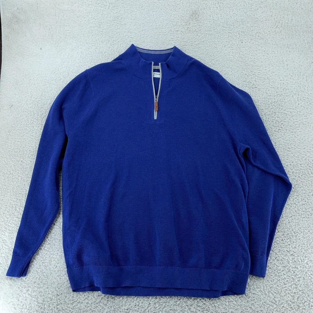 Tommy Bahama Quarter Zip‎ Sweater Mens XL Blue Island Zone Pullover CoolMax